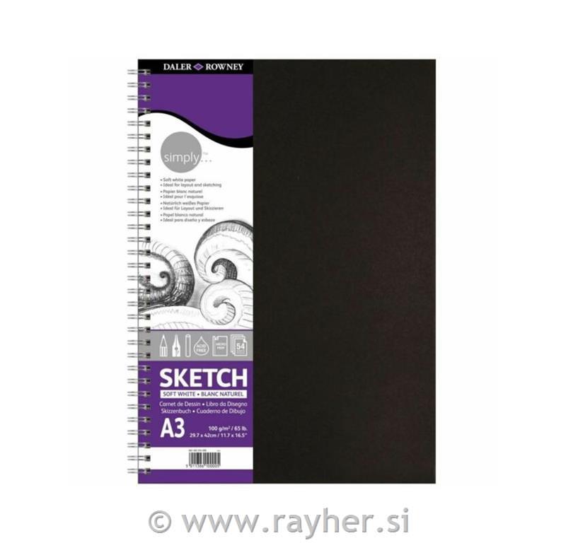 Simply Sketch spirala A3 Soft White, 100g, 54 sheets