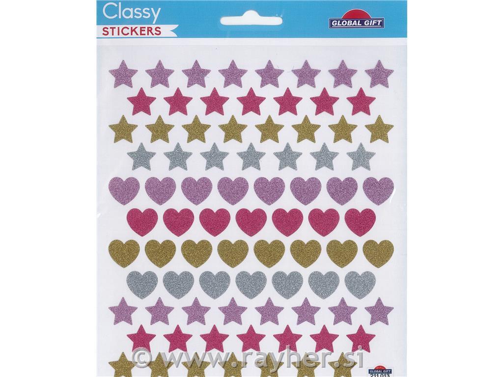 NALEPKE SB15 15X17CM 211013, ZVEZDICE,SRČKI Z BLEŠČICAMI