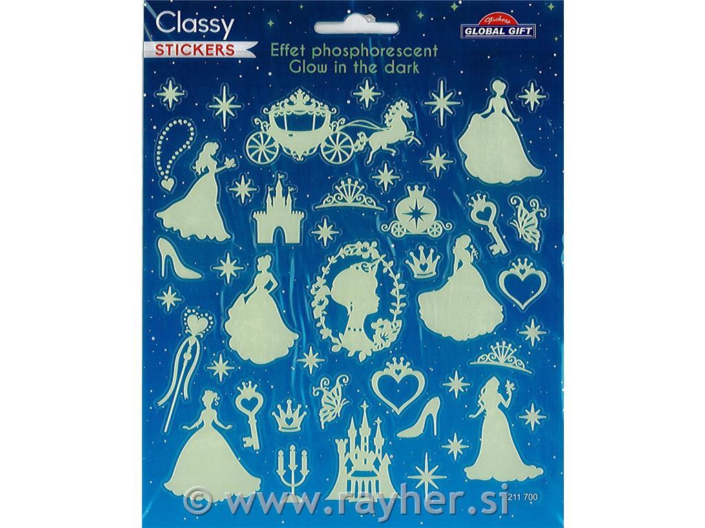 NALEPKE SB15 15X17CM 211700, GLOW IN THE DARK, PRINCESA