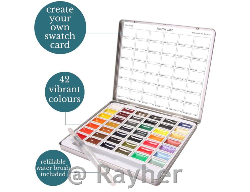 Elements 42 – veliki akvarelni set v kovinski škatli s čopičem za vodo
