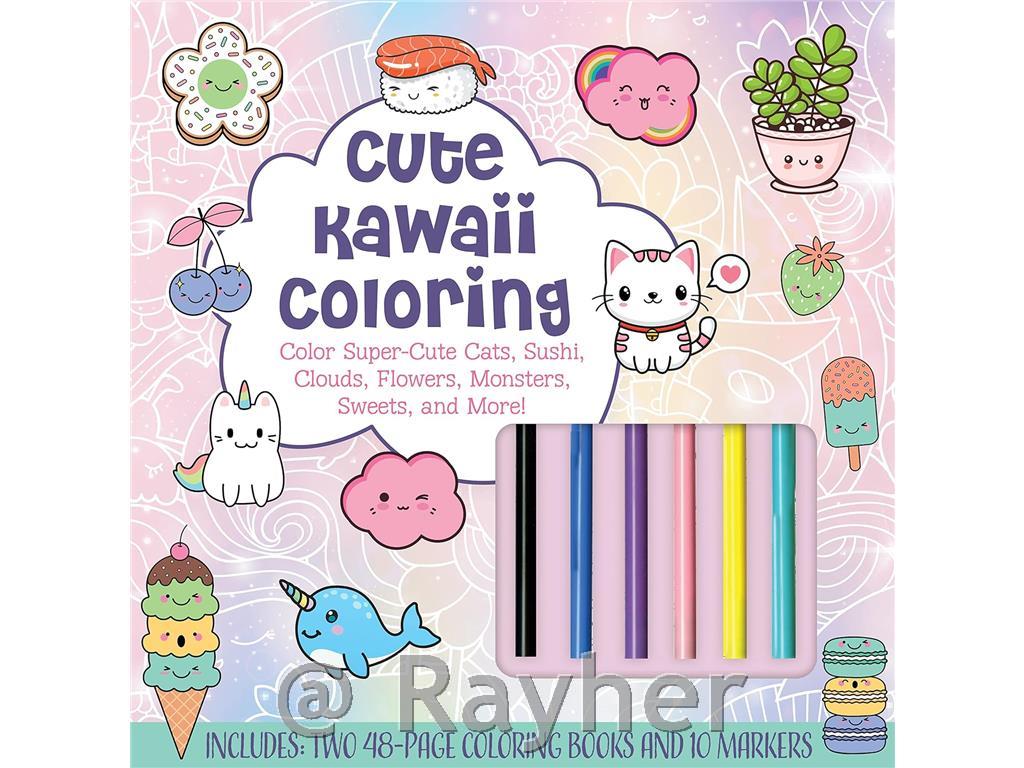 Knjiga & Ustvarjalni set Cute Kawaii Coloring
