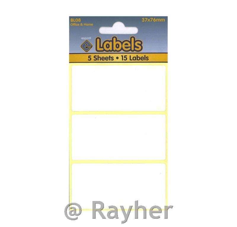 Nalepke, bele 37x76mm, 15 nalepk, 5 pol