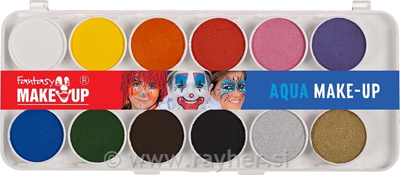 Barva za obraz in telo Fantasy set 12 barv po 4g, 2x čopič