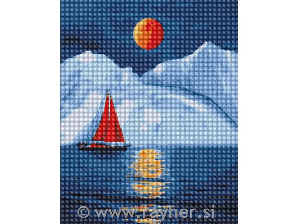 Diamantni mozaik, Red sailboat, 40x50 cm