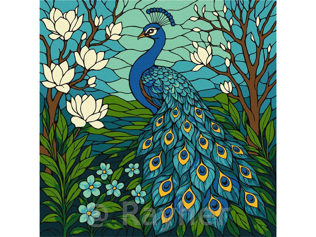 Slikanje po številkah, Stained glass window Peacock in Magnolia