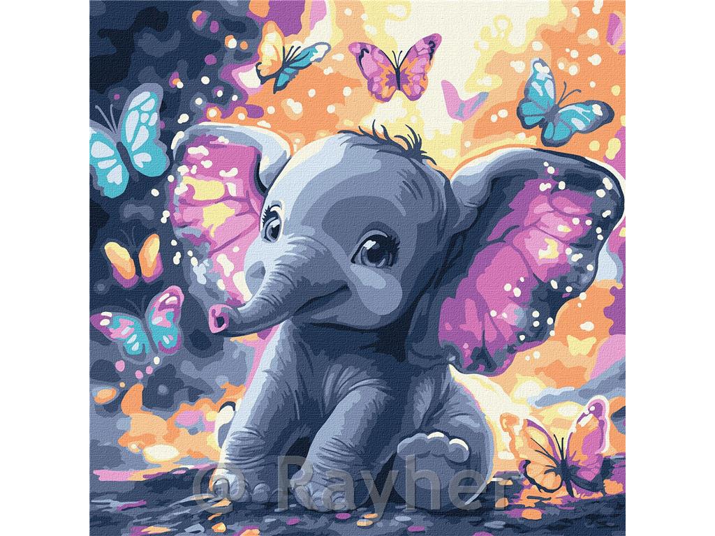 Slikanje po številkah, A carefree elephant, s kovinskimi barvami