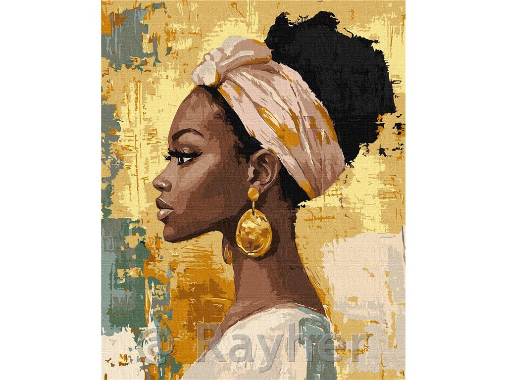 Slikanje po številkah, Beauty with golden earrings, s kovinskimi barvami