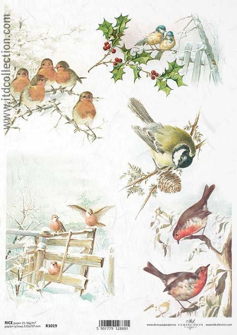 DECOUPAGE PAPIR RIŽEV A4, PTIČKI POZIMI