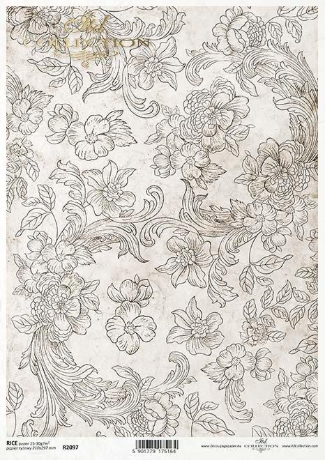 Decoupage papir, rižev A4, Cvetlični vzorec