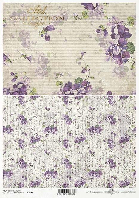 Decoupage papir, rižev A4, Vijolice