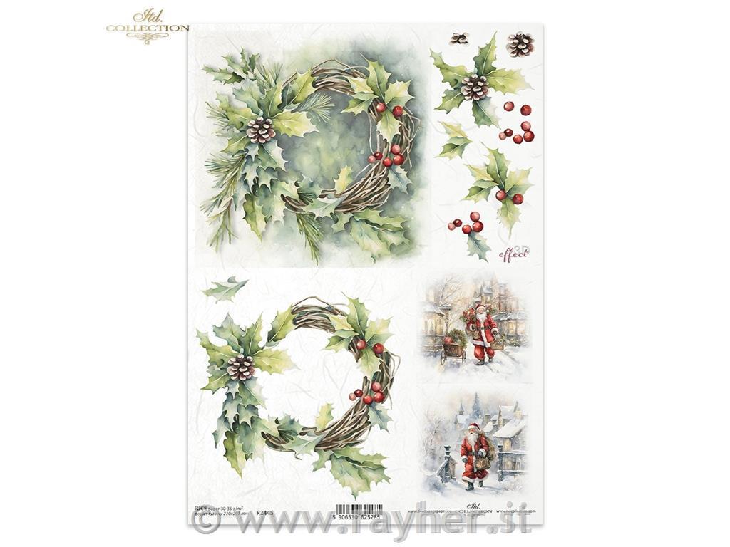 Decoupage papir, rižev A4, Božični venec