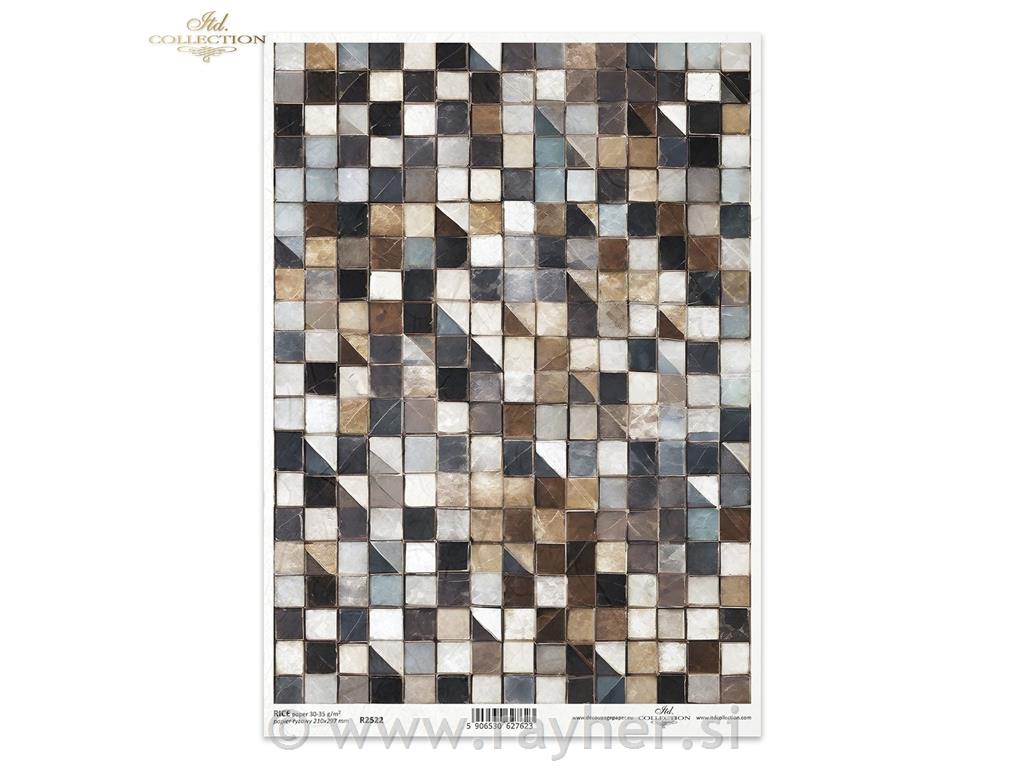 Decoupage papir, rižev A4, Kocke mozaik