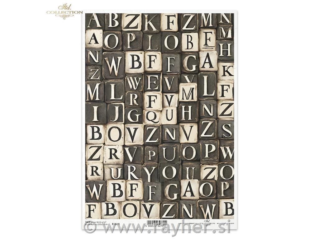 Decoupage papir, rižev A4, Črke