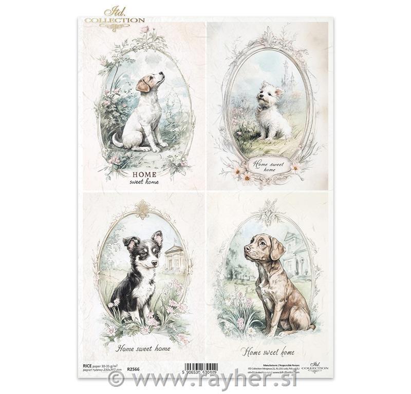 Decoupage papir, rižev A4, Kužki