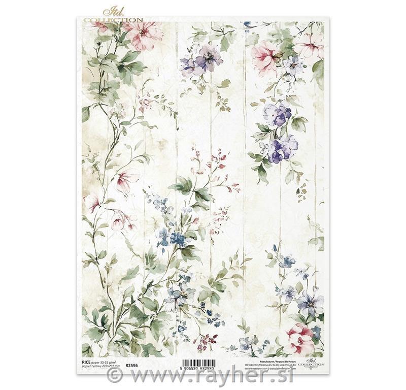 Decoupage papir, rižev A4, Cvetje