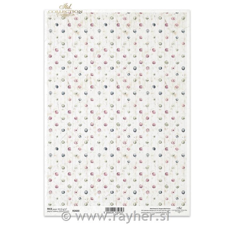 Decoupage papir, rižev A4, Barvne pike