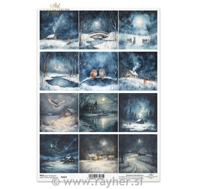 Decoupage papir, rižev A4, Zimske noči