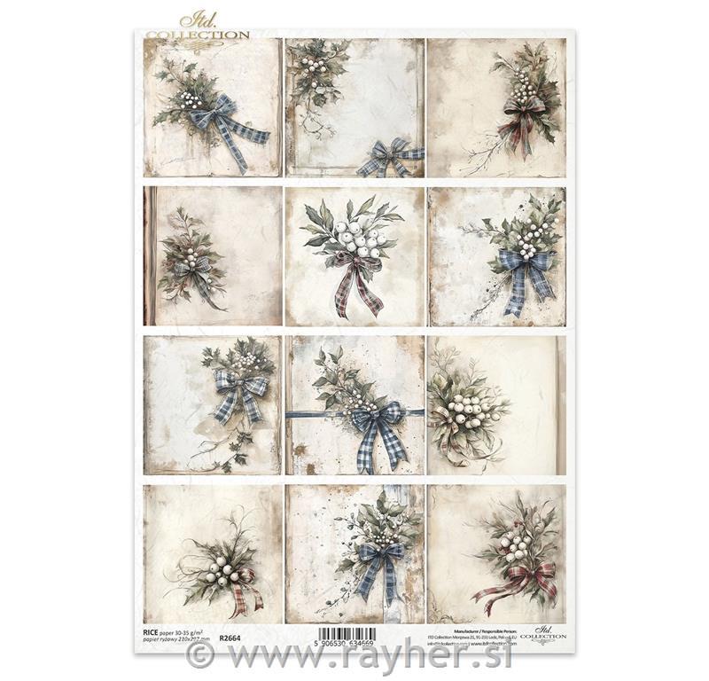 Decoupage papir, rižev A4, Omela v šopkih