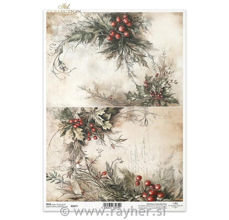 Decoupage papir, rižev A4, Šopki jagodičevja