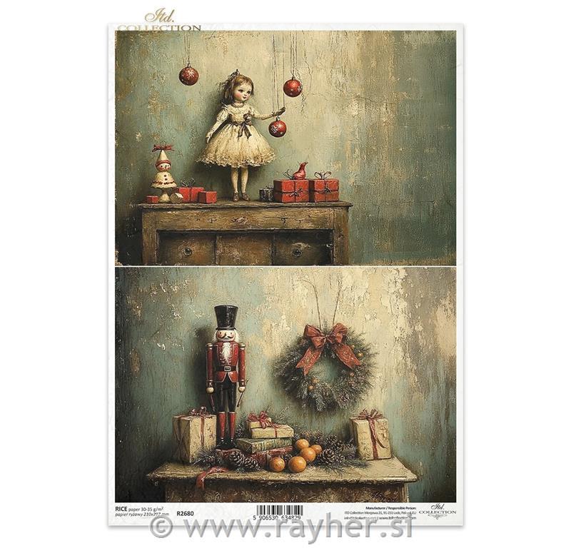 Decoupage papir, rižev A4, Hrestač in punčka