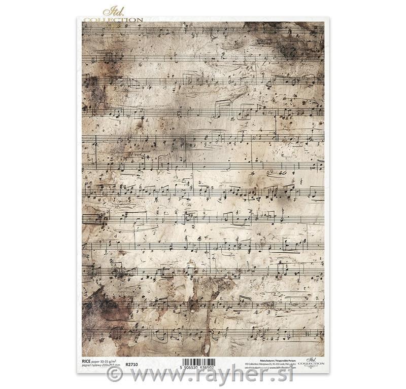 Decoupage papir, rižev A4, Notni zapis