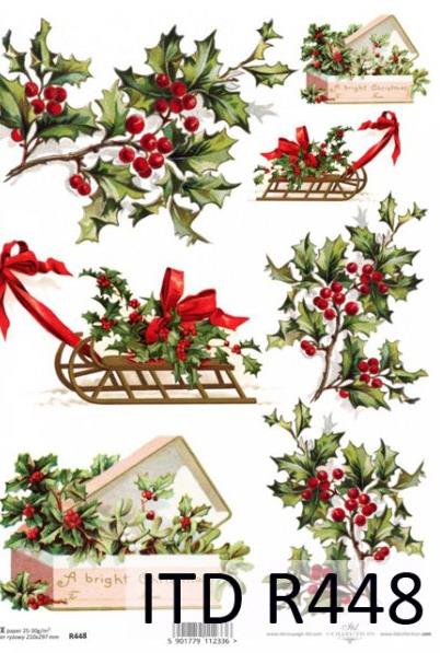 DECOUPAGE PAPIR RIŽEV A4, BOŽIČNE SANKE