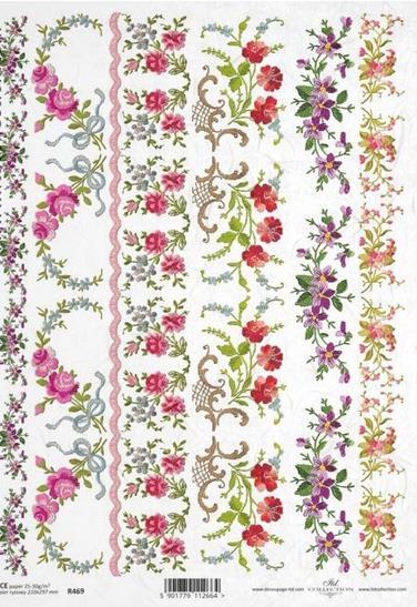 DECOUPAGE PAPIR RIŽEV A4,BORDURE CVETJA