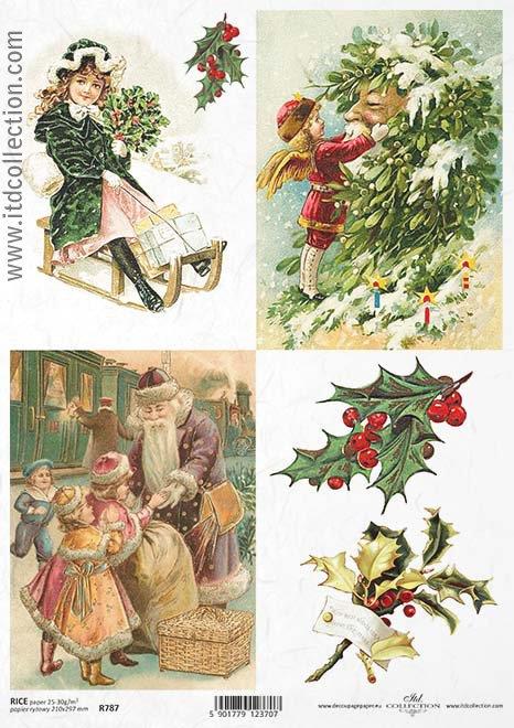 DECOUPAGE PAPIR RIŽEV A4,BOŽIČEK&ZELENJE