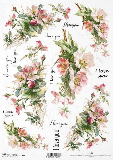 DECOUPAGE PAPIR RIŽEV A4,I LOVE YOU