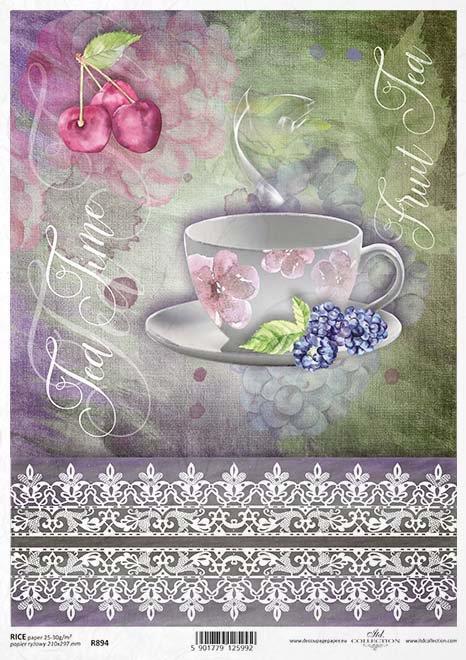 DECOUPAGE PAPIR RIŽEV A4, ČAJ&ČIPKE