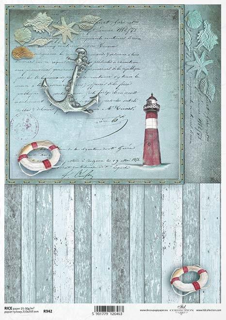 DECOUPAGE PAPIR RIŽEV A4,MORSKI S SIDROM, MODER