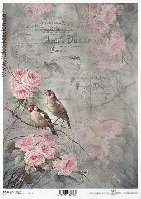 DECOUPAGE PAPIR RIŽEV A4,PTIČKA&VRTNICA