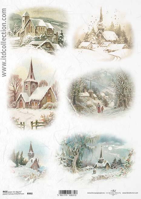 Decoupage papir rižev A4, Zimska idila