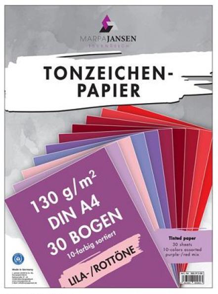 Tonpapir A4 vijol. rdeči set 30 listov, 10 barv po 3 listi