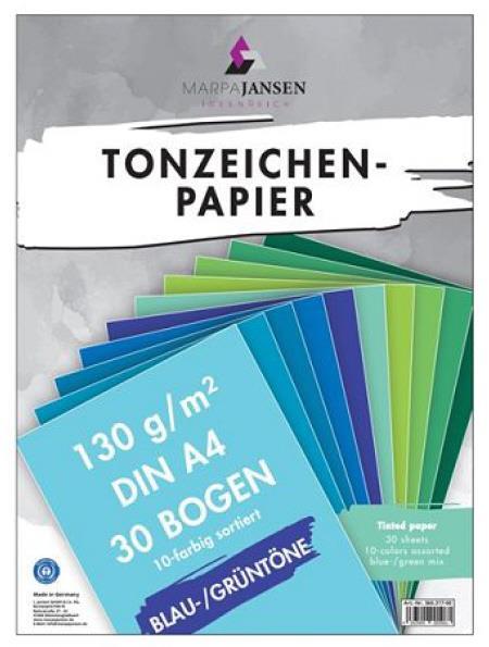 Tonpapir A4 modro zeleni set 30 listov, 10 barv po 3 listi