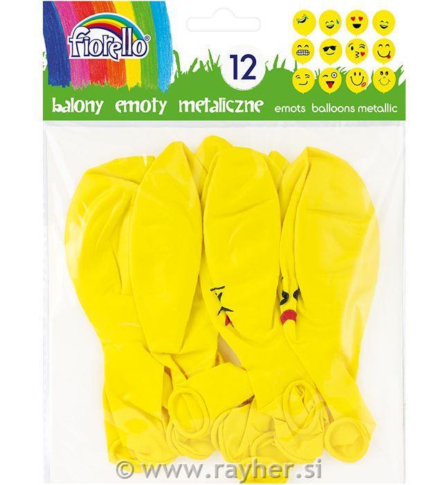 Balloon metallic, 30cm, 12 pc, emoticons