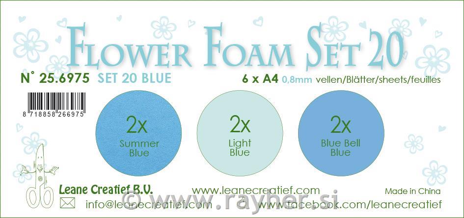 Flower foam assortment, 6 sheetsA4 0.8mm. blue colours