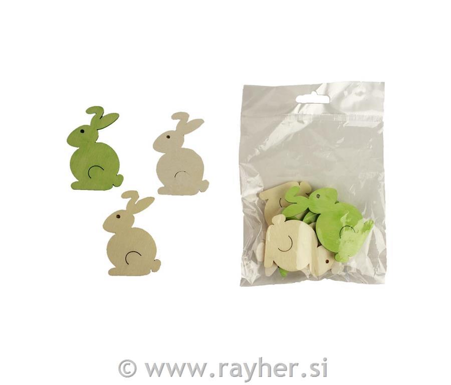 Leseni zajčki, beli, zeleni, krem, set 6