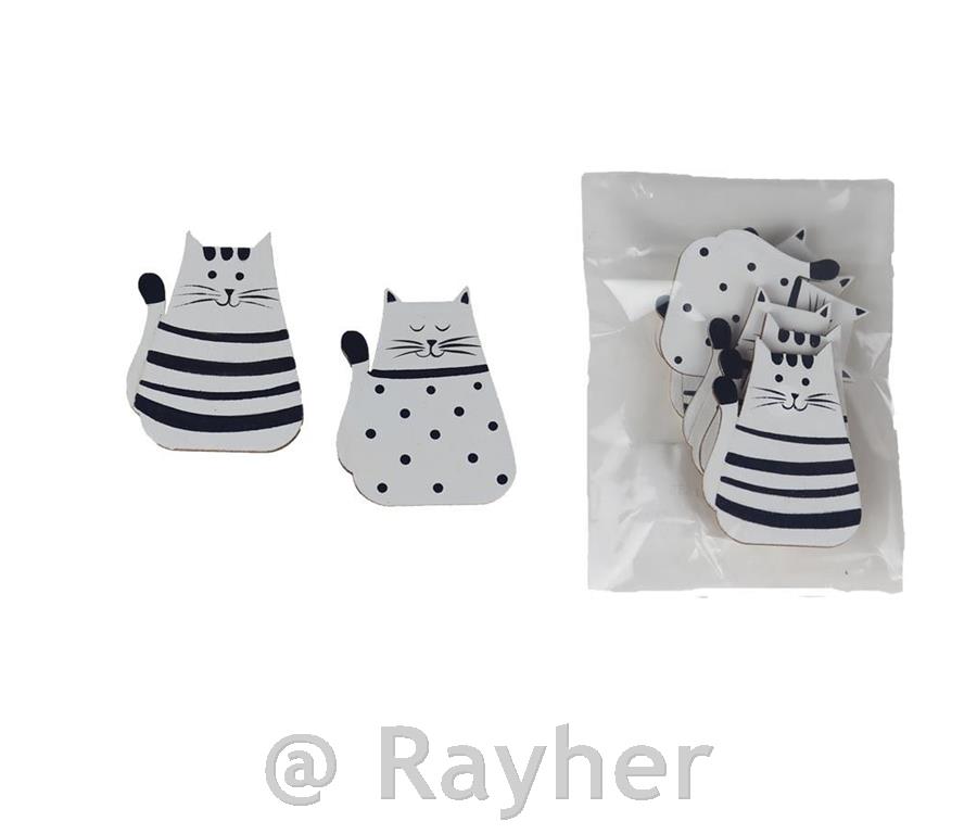 Leseni okraski, mucki, set 6