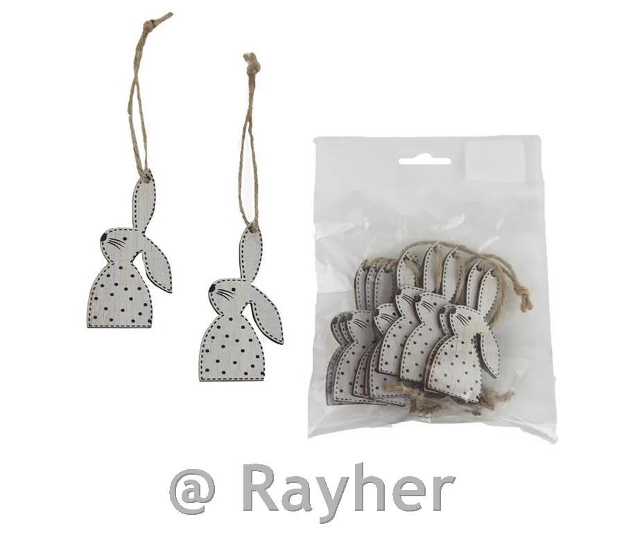 Leseni okraski, zajčki s pikami, 10 kom