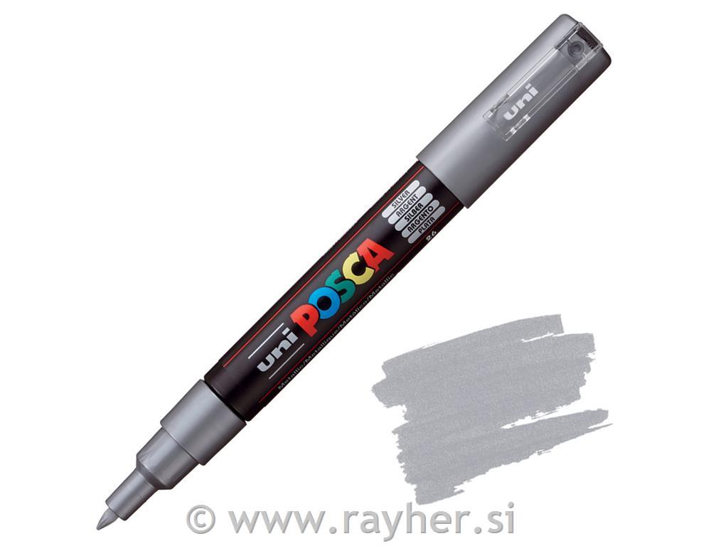POSCA Uni flomaster; konica 0,7 mm bullet; srebrn
