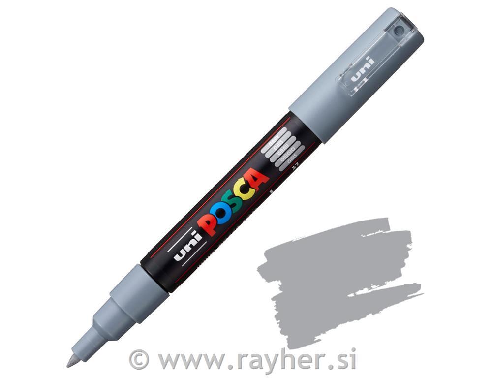 POSCA Uni flomaster; konica 0,7 mm bullet; siv