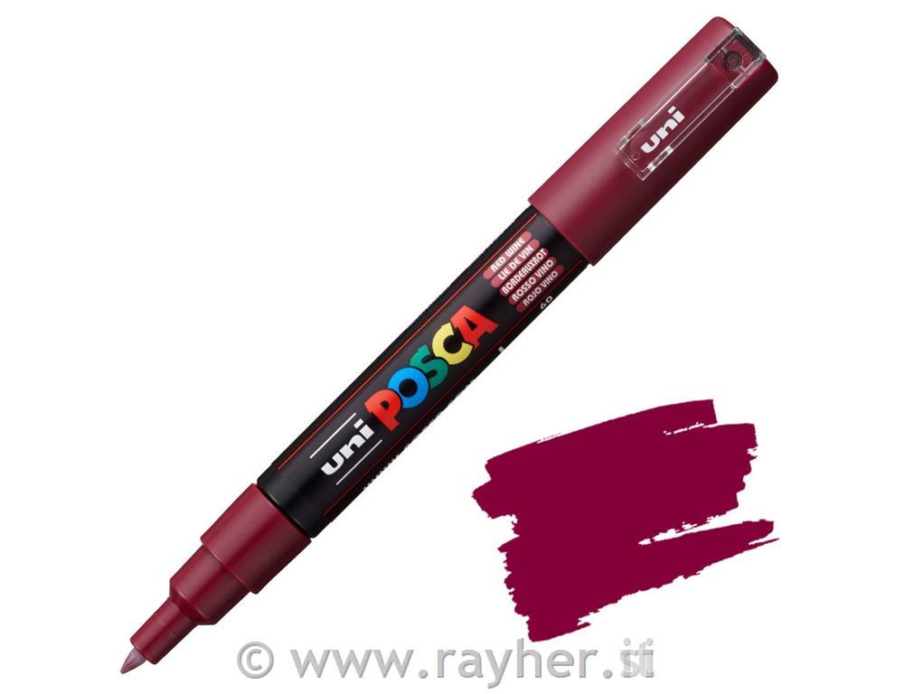 POSCA Uni flomaster; konica 0,7 mm bullet; vinsko rdeč
