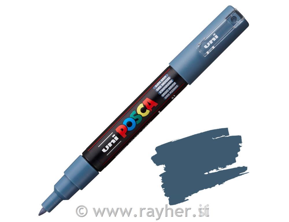 POSCA Uni flomaster; konica 0,7 mm bullet; skrilavec siv