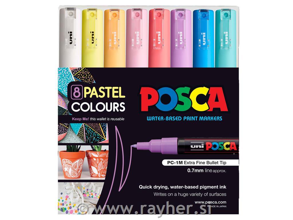 POSCA Uni flomastri 1MR Soft set 8; konica 0,7 mm kovina