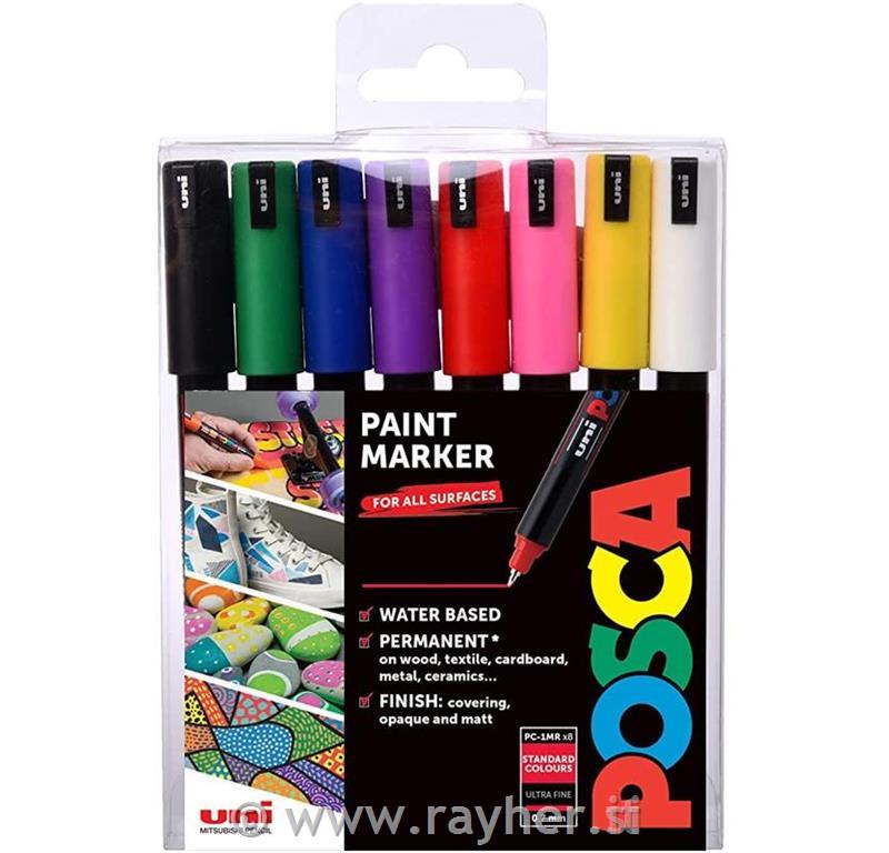 Uni POSCA markers 1MR Basic set 8;tip 0,7 mm metal
