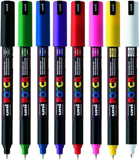Uni POSCA markers 1MR Basic set 8;tip 0,7 mm metal