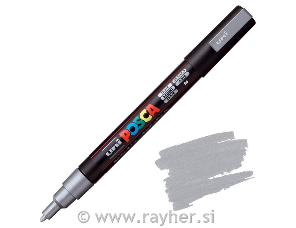 POSCA Uni flomaster; konica 0,9-1,3 mm; srebrn