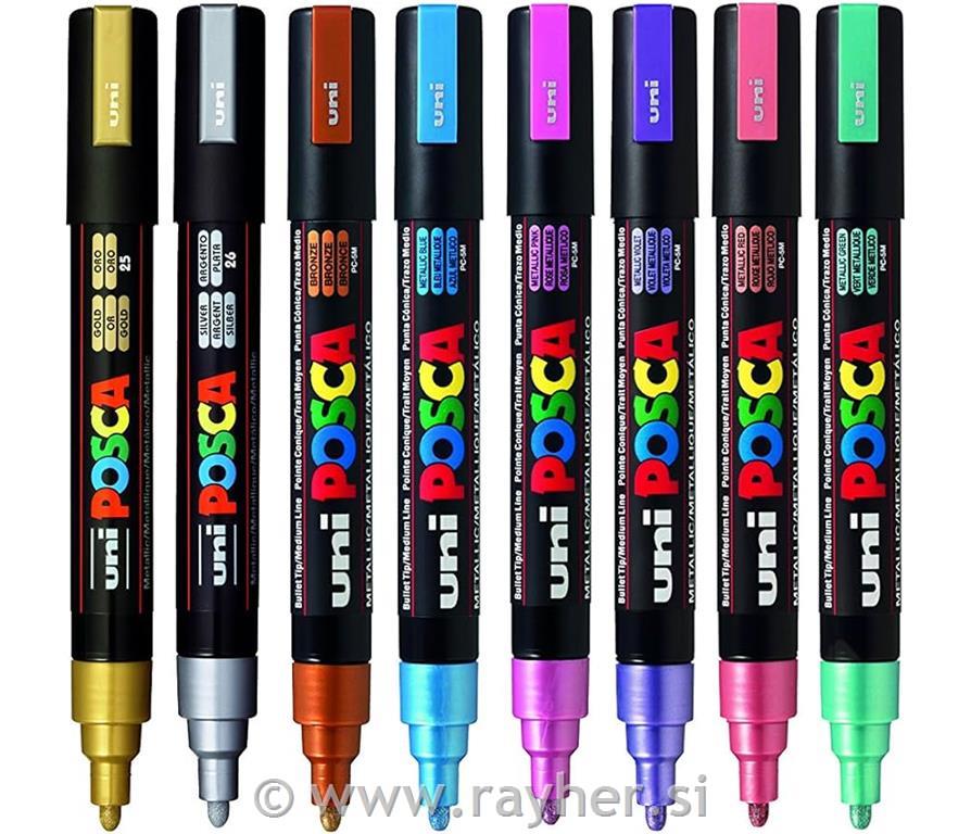Uni POSCA markers 5M set 8 Metallic;tip 1,8-2,5 mm