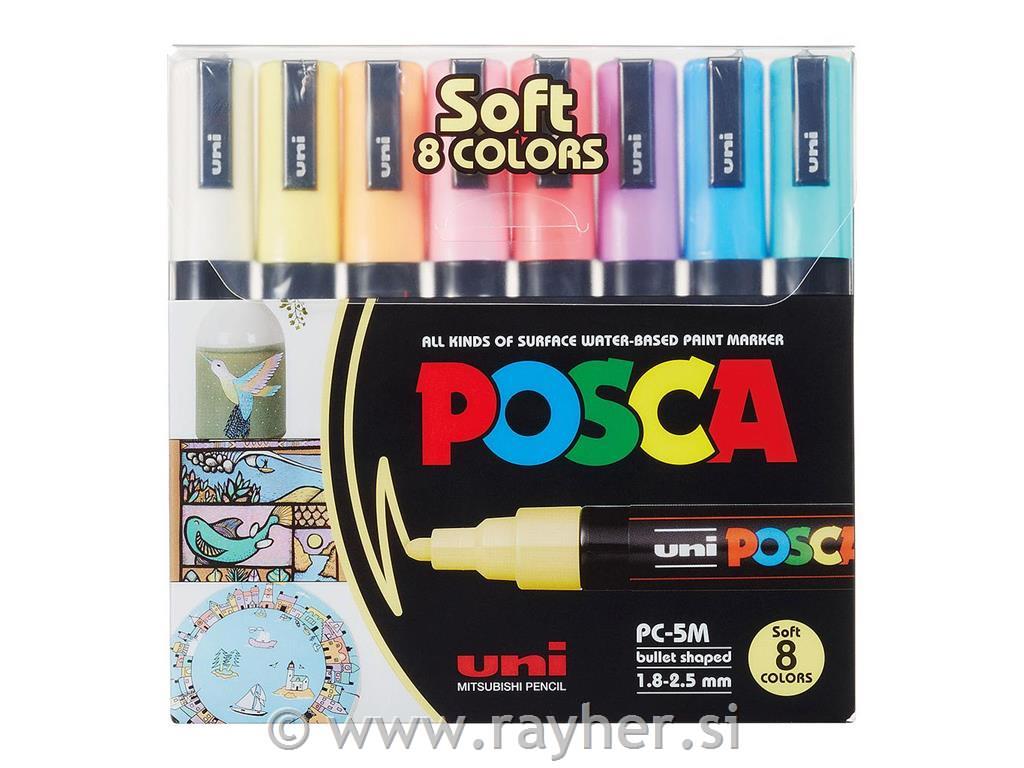 POSCA Uni flomastri 5M set 8 Soft; konica 1,8-2,5 mm